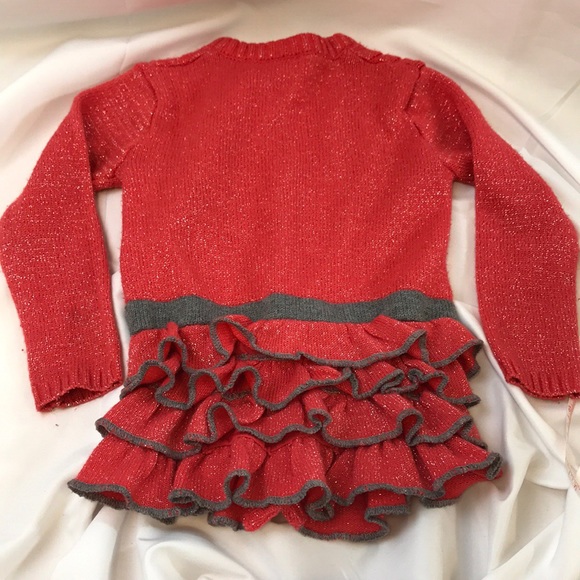 Little Lass Melon Orange Sparkly Cardigan Sweater - Picture 6 of 8